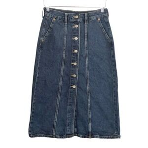 Old Navy Womens High Rise Button Front Denim Midi Skirt Dark Wash Blue Size 4